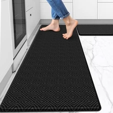 2 PCS Black Cushioned Anti-Fatigue Kitchen Mat Rug Set 17.3x30 17.3x59"