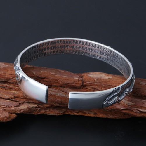 Massives S999 Feinsilber 999 Armband geschnitzt 10mm Blume offen Armreif 39g ID 58mm - Bild 3 von 5