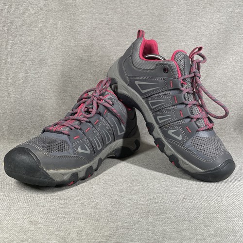 Keen Women’s Sz 10 Oakridge Grey Magenta Rose Leather Mesh Low Top Hiking Trail - Picture 6 of 11