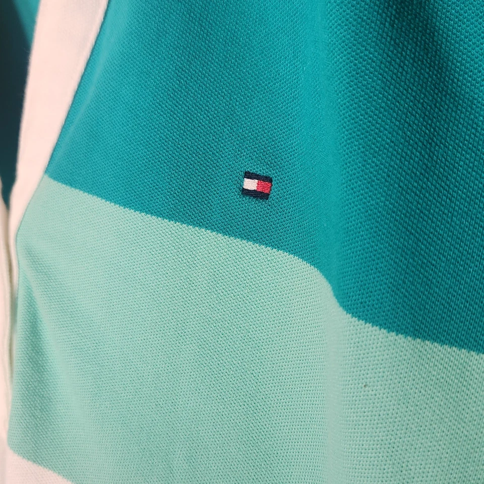 Polo Tommy Hilfiger Cuello en V XL Mujer Azul Verde Rayas Y2K Preppy Academia Foto 2 de 4