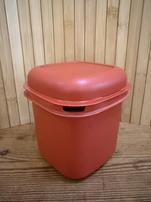 Vintage Tupperware quadratischer Mini Eiskübel Box Kepper orange 1466-7 & Deckel 1467-7