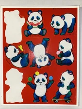 Vintage PANDA BEAR Fuzzy Partial Sticker Sheet Scrapbook Planner Craft Stickers