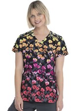 Dip Dye Floral HeartSoul Scrubs V Neck Top HS638 DDFL