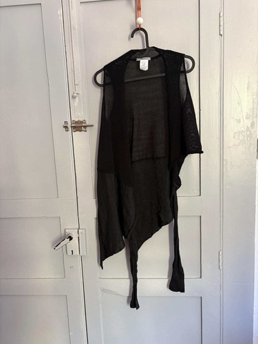 Vintage Sarah Pacini Black Linen Blend Camisole, Elegant Asymmetric Sleeveless D - Picture 8 of 10