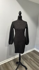 White House Black Market size XS petite jacquard sweater dress black silver NEW
