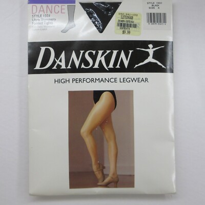 Danskin DANCE Legwear Style 1331 Size A Black Ultra Shimmery Footed Tights NEW
