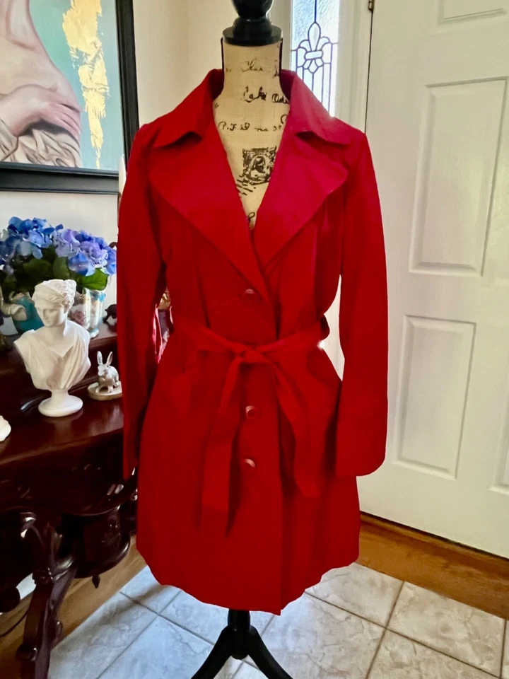 Ambition Womens xl Lightweight Red Belted Trench Coat Gorgeous - Image 2 of 4