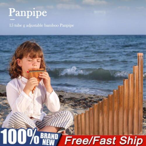Pan Flute 15 Pipes Natural Bamboo Wind Instruments Panpipe G Key w/ Cleaning Bar
