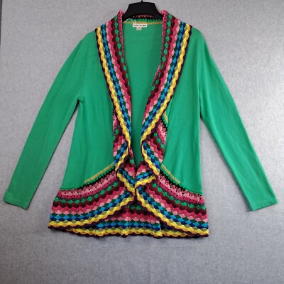 Double Zero Womens Med Rainbow Crochet Trim Open Front Cardigan Hippie Bohemian