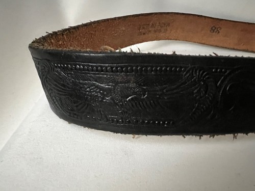 VTg Baron Brass Belt Buckle BRUCE Black Leather Embossed Belt Bald Eagle Men 38 - Picture 12 of 16