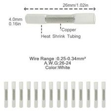50-200Pcs AWG 26-24 Gauge Heat Shrink Butt Wire Connectors Crimp Terminals White