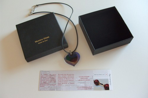 Glas Herzanhänger original Muranoglas Schmuck Anhänger Halskette Kette Herz Neu - Picture 6 of 6