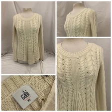 Cabi Sweater XS Beige Cotton Acrylic Poly Cable Knit Crew Lined LNWOT YGI T1-506