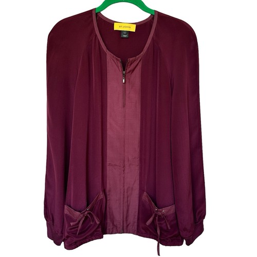 Giacca seta St. John taglia M bordeaux manica lunga tasche frontali zip intera - Foto 2 di 12
