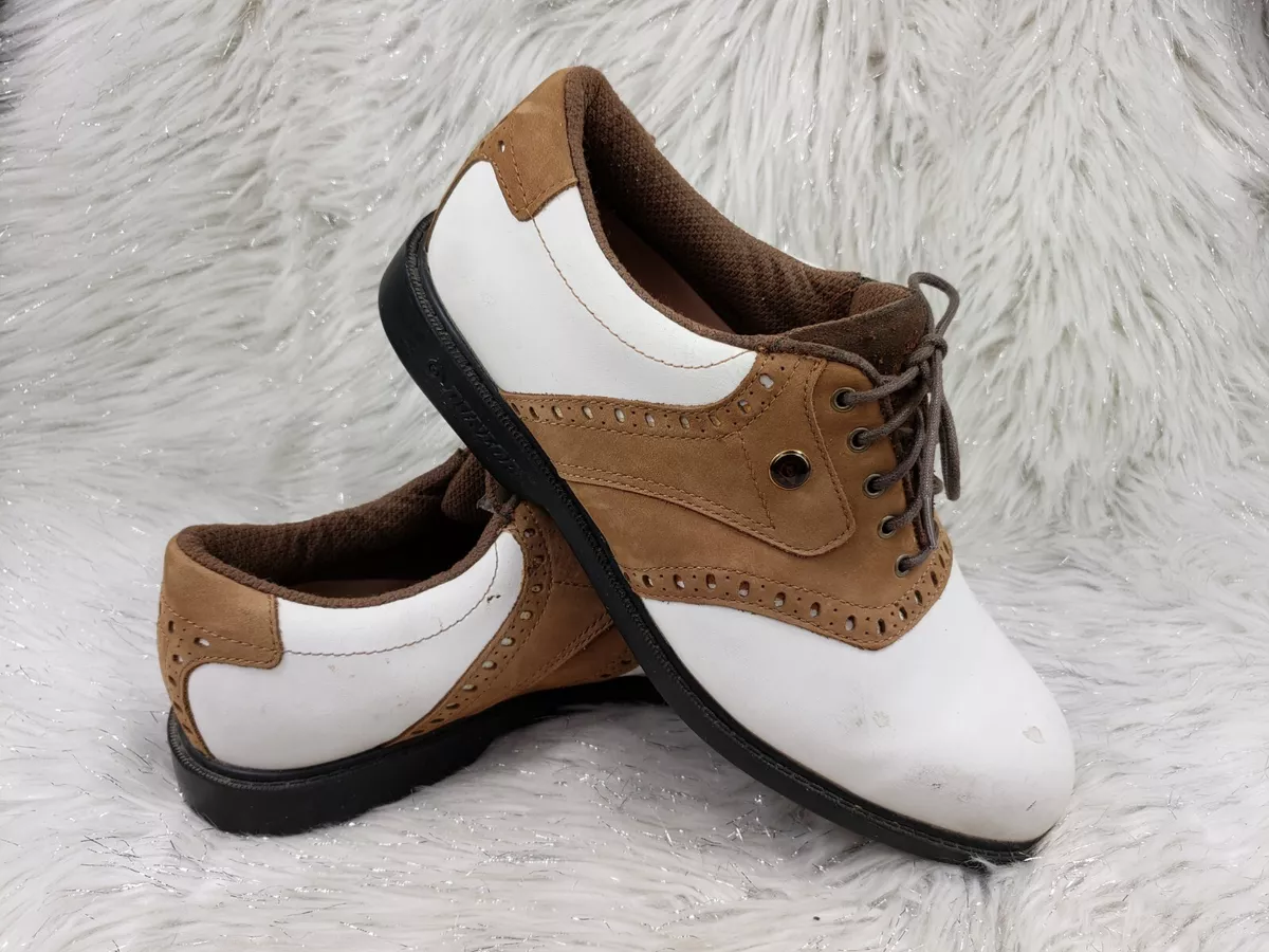 DUNLOP White Brown Mens Golf Shoes Spikes Cleats Size US 10 EUR