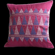 Handmade Embroidered Kantha Stitch Throw Pillow Cover Cotton Silk AB-PC02