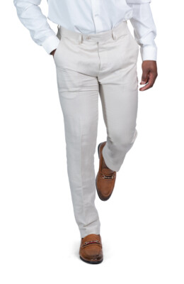 Slim Fit Mens Dress Pants Solid Tan Linen Flat Front Fitted Slacks AZAR MAN  | eBay