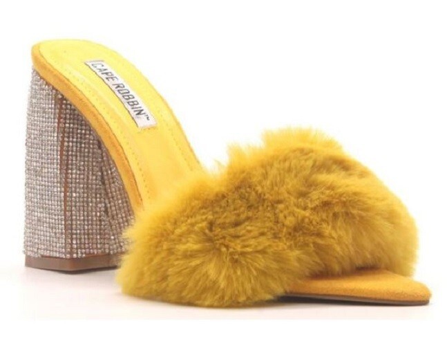 PANTOFOLA D’ORO Cape Robbin Tacchi Giallo Peluche Soffici Strass Tacchi Mules Donna Taglia 8