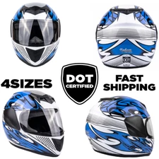 Youth Blue Motorcycle Helmet DOT Full Face Small Medium Large XL Kids Child New