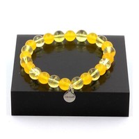 Armband Perlen Citrin + Gelbe Achat 8 Mm. Hergestellt In Frankreich.