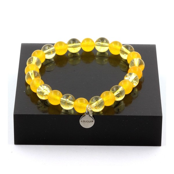 Armband Perlen Citrin + Gelbe Achat 8 Mm. Hergestellt In Frankreich.-image