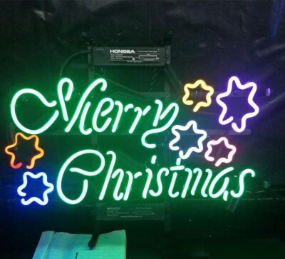 Merry Christmas Gifts Starts Neon Sign Light Lamp Handmade Wall Decor Gift 24x20