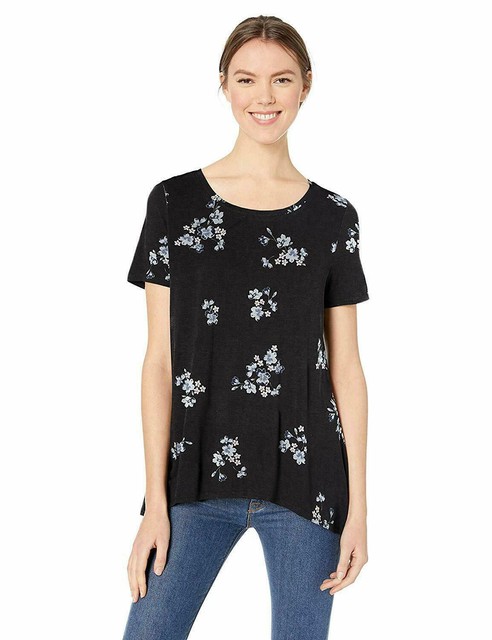 Patterned Short-sleeve Scoopneck Black 