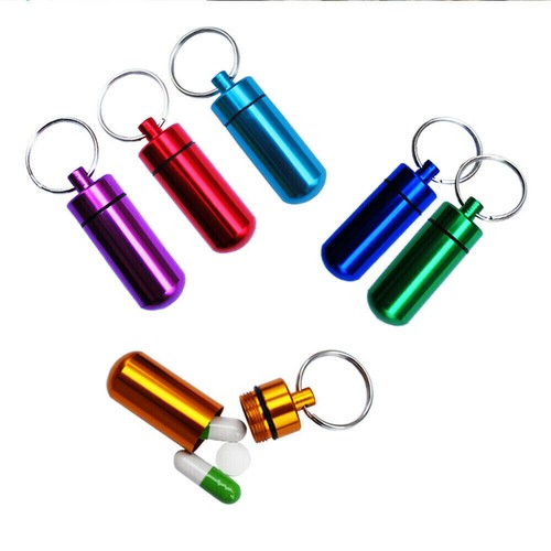 Mini Waterproof Metal Medicine Pill Box Case Bottle Holder Container Keychain - Picture 10 of 12
