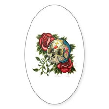 CafePress Sugar Skull Roses Sticker Oval 1630855633