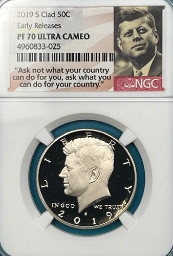2019-S Kennedy Clad Half Dollar 50c NGC PF70 Ultra Cam Early Releases JFK Label
