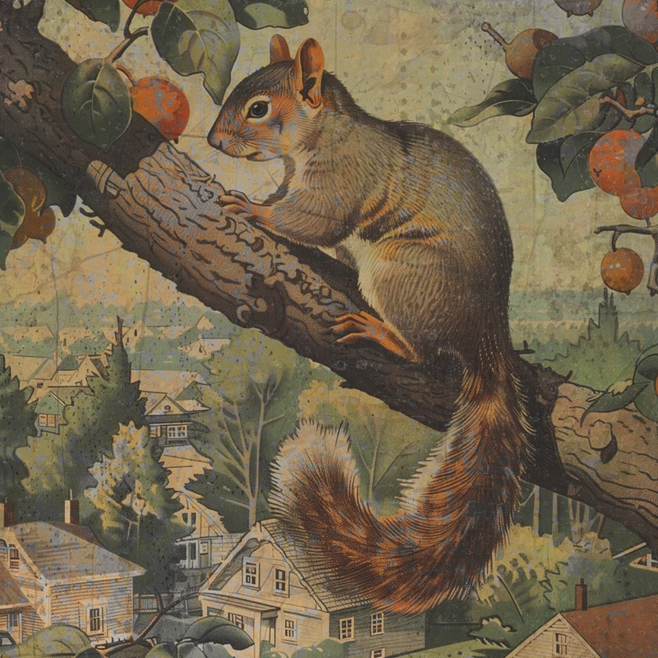 Arte de pared de árbol frutal ardilla de colección, alimentador de ardillas de bosque decoración de naturaleza regalo Foto 2 de 4