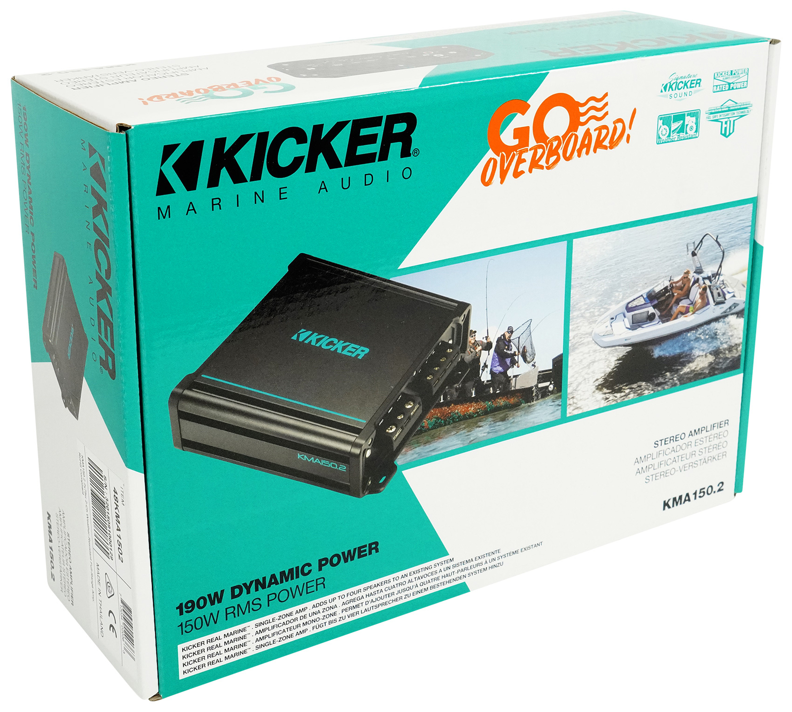 KICKER 48KMA1502 150-ваттный 2-канальный морской усилитель Boat Amp KMA1502