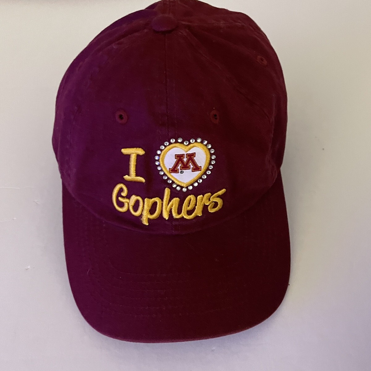 Minnesota Golden Gophers Sequin Gems Strapback Maroon Hat Unisex MN Gophers U of MN Hat Baseball Cap Gold Embroidery Maroon  main image 2