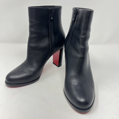 Christian Louboutin Black Calf Leather Adox 85 Low Boots Red Sole