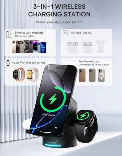 ZEEHOO Station de Charge 3 en 1 pour Appareils Apple, Chargeur Mag-Safe - Photo 7 sur 9