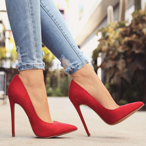 Sexy Women Pointy Toe Stiletto High Heels Prom Wedding Shoes Red Faux Suede  Pump | eBay