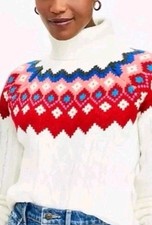 LOFT Fair Isle Turtleneck Cable Sweater Size M New
