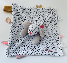 5531🌟Doudou Plat Mouchoir Chien Blanc Noir Beige NOUKIE'S Noukies