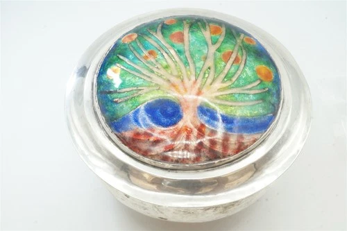 GUILD of HANDICRAFTS ANTIQUE ENGLISH SILVER ARTS & CRAFTS ENAMEL BOWL AND COVER