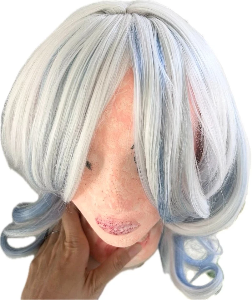 White Mixed Blue Gradient Ponytail and Bangs Focalors Wig for Girls Halloween - Image 3 of 4