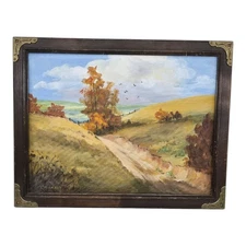 Vtg Original Landscape Framed Oil Painting Signed "Handley" 13x10 Wall Art