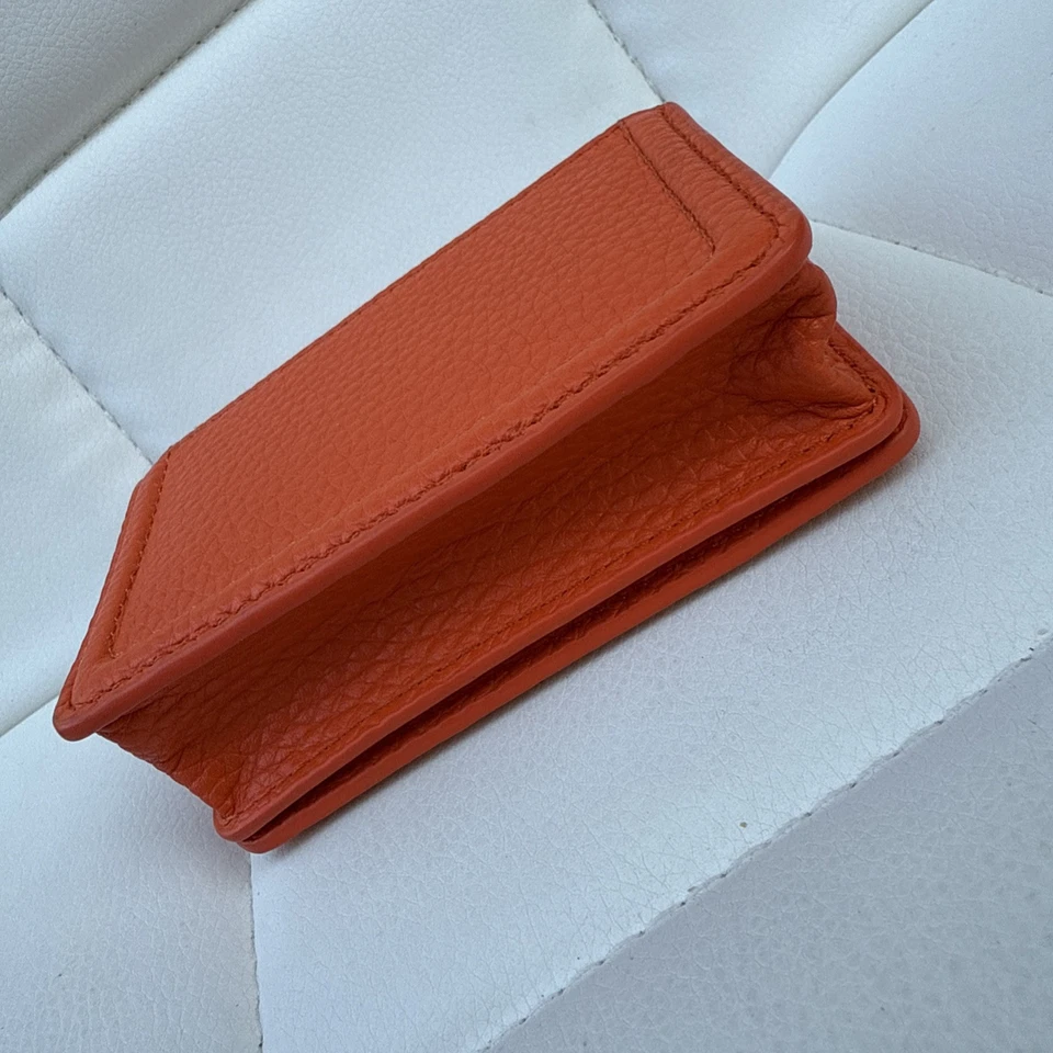 Estuche para tarjetas de crédito Tory Burch Thea de cuero naranja brillante bolsa a presión billetera Foto 3 de 4