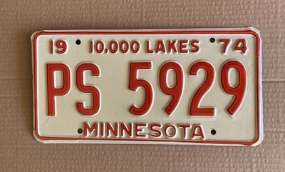 1974 Minnesota License Plate 10000 Lakes PS 5929