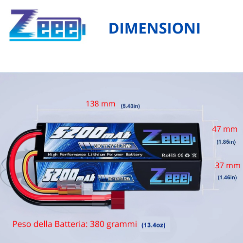 2 BATTERIE LIPO ZEEE connettore T - 3S - 11.1 V - 5200 mAh - 80C🔋⚡ - Foto 3 di 5