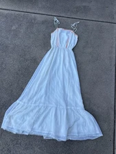 Vintage 1970s White Maxi Dress peasant  S M Bridal Western Pink Bow 💕🕊️