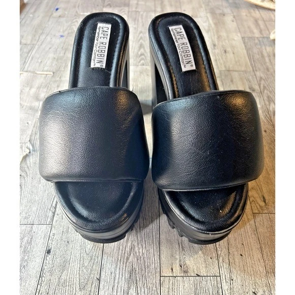 Cape Robbin Y2K Platform Block Heel Mules Black Chunky Slip On Size 9M - Image 2 of 4