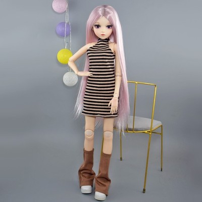 60cm BJD Puppe + Gesicht Make-up + Wechselbare Augen + Weiche Perücke + Kleidung