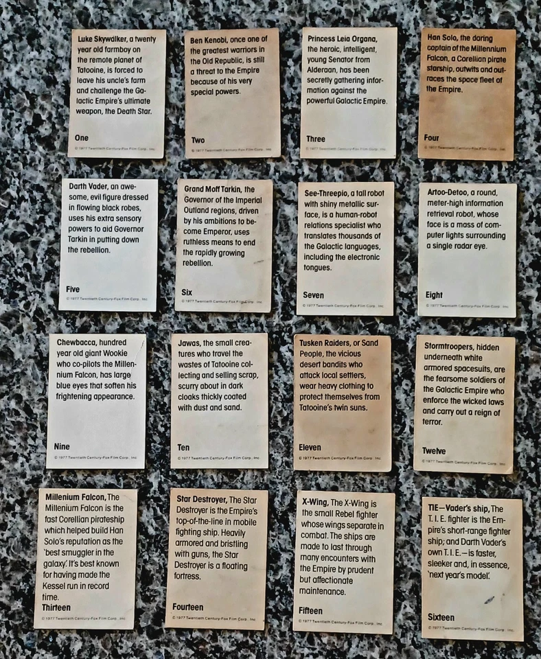 Juego completo Star Wars Wonder Bread 1977 (1-16) EX-NM original Topps promoción de colección Foto 3 de 4