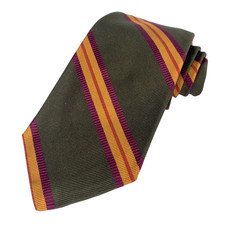 Paul Stuart Mens Tie Olive Gold  Maroon striped REPP 100 Silk Neckwear