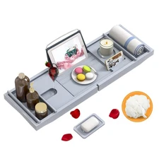 Bathtub Caddy Tray Expandable Bamboo Tub Tray for Luxury Bath with Book Holde...